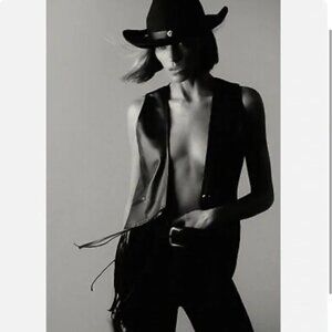 ZARA / Black Faux Leather Vest with Fringe